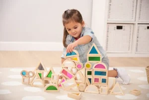 Montessori drvene kocke za slaganje s akrilnim umetcima u boji