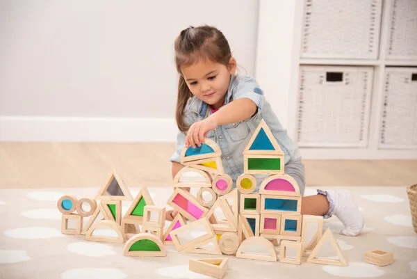 Montessori drvene kocke za slaganje s akrilnim umetcima u boji