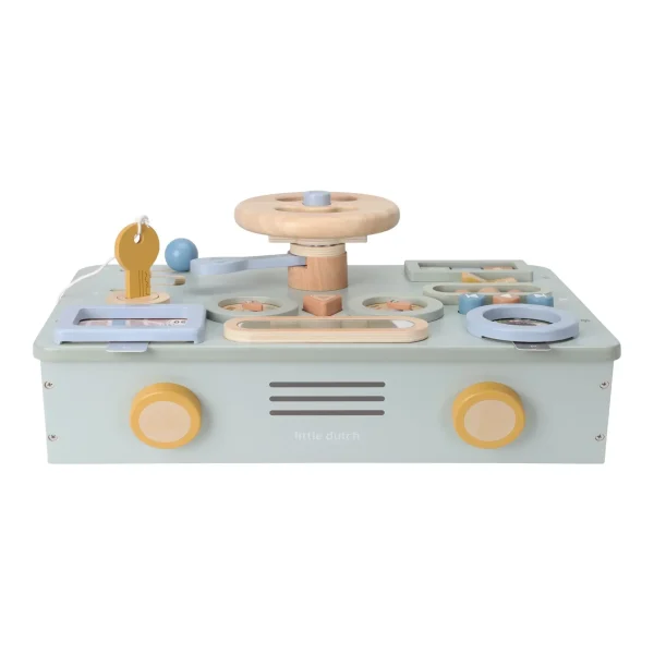 Little Dutch didaktička ploča u obliku volana, drvena edukativna igračka za djecu s gumbima, karticama i aktivnostima za razvoj motorike.