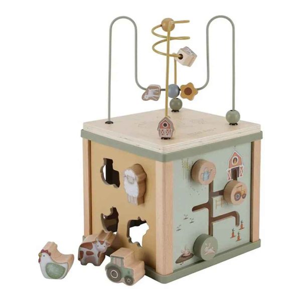 Didaktička kocka Little Dutch Little Farm – Montessori didaktička igračka s labirintom i oblicima