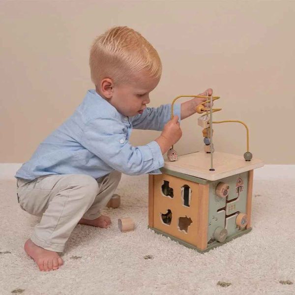Didaktička kocka Little Dutch Little Farm – Montessori didaktička igračka s labirintom i oblicima