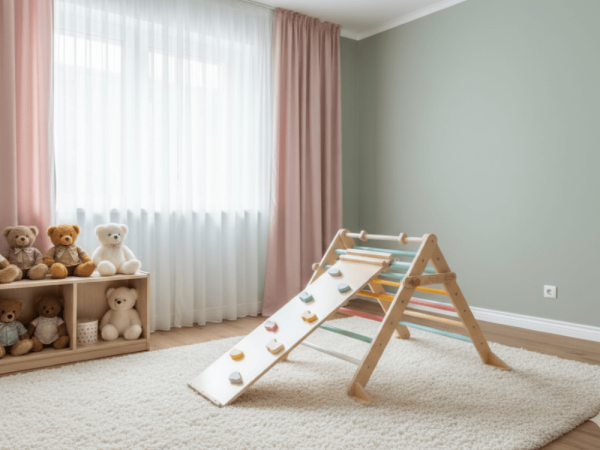 Piklerov trokut s toboganom i stijenom za penjanje – Montessori drvena penjalica za djecu