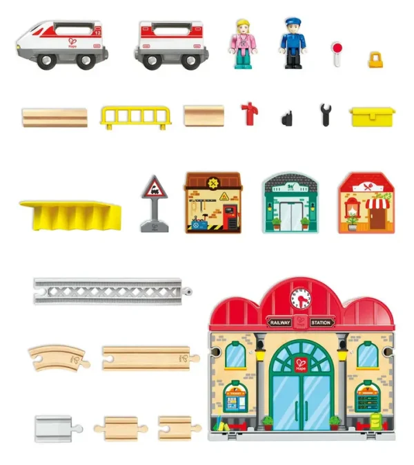 Hape – prijenosni drveni vlak s kolodvorom | 3+
