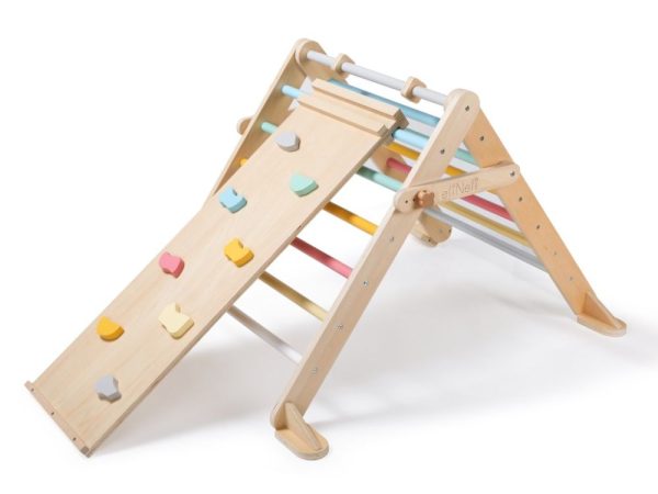 Piklerov trokut s toboganom i stijenom za penjanje – Montessori drvena penjalica za djecu