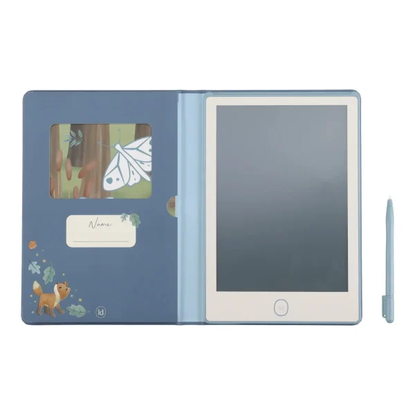 Plavi LCD tablet za crtanje za djecu s olovkom i 30 dvostranih kartica za precrtavanje motiva.