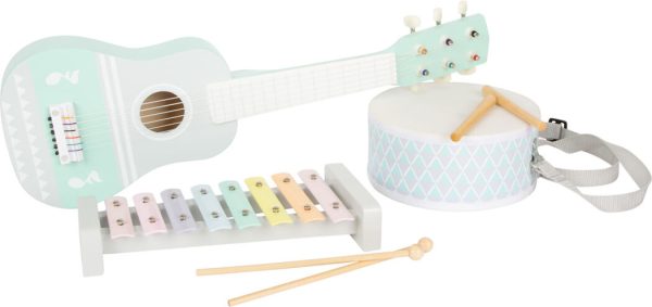 Glazbeni set za djecu s gitarom, ksilofonom i bubnjem u pastelnim bojama
